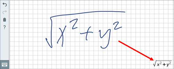 Screenshot of MathType converting a handwritten equation to symbols 