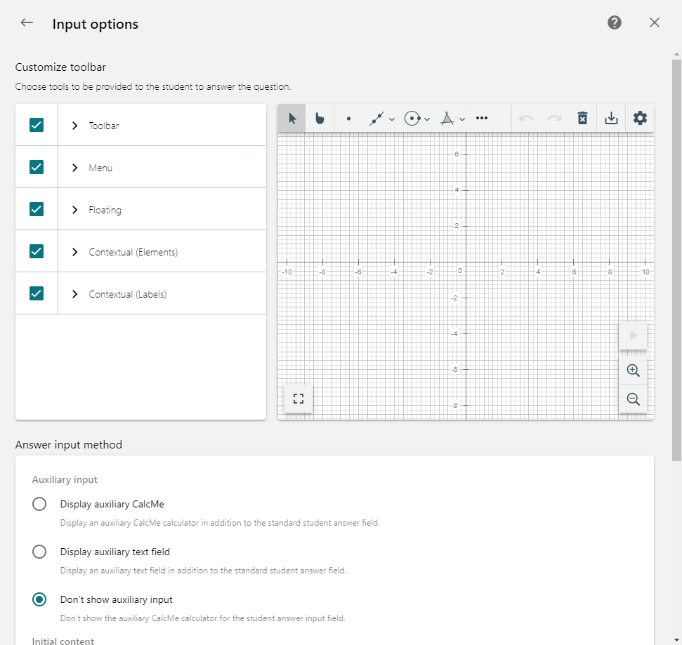 Input options section when Plotter answer type is selected