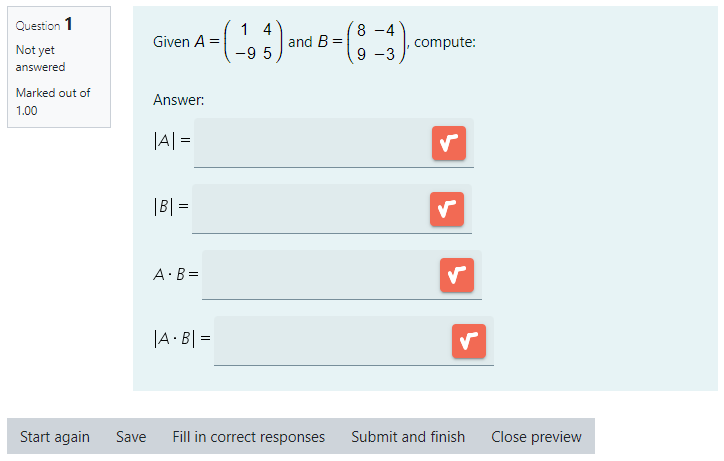 Example of a compound answer question asking for several properties of two matrices