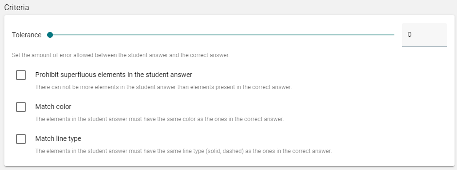 Criteria section showing the possible options and the selected by default ones