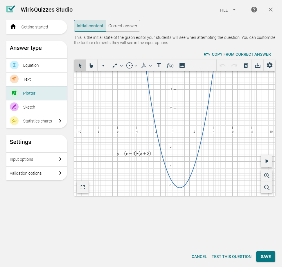 Definition of initial content for the plotter answer type