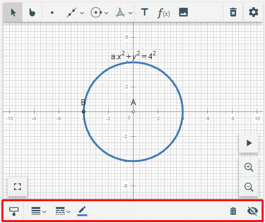 Wiris Graph with the contextual elements remarked