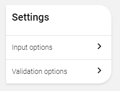 Settings panel with two sections: input options and validation options
