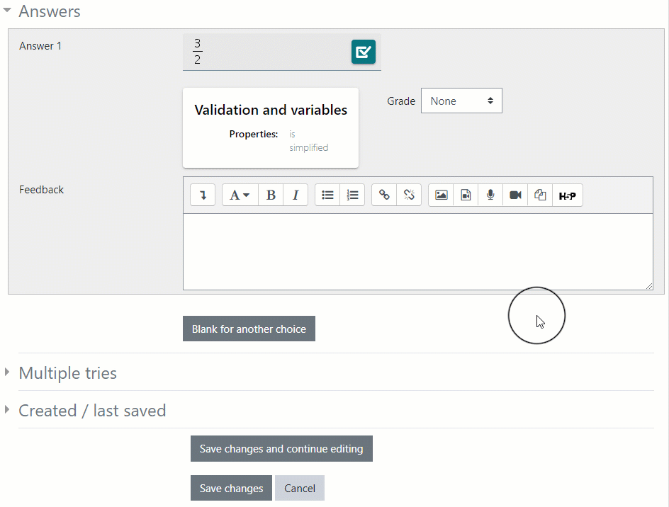 Animation showing how to assign the full grade in Moodle and save the changes