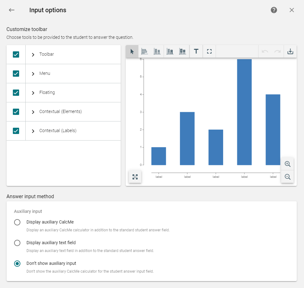 Input options section when a statistical chart is selected