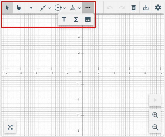 Wiris Graph with the toolbar remarked