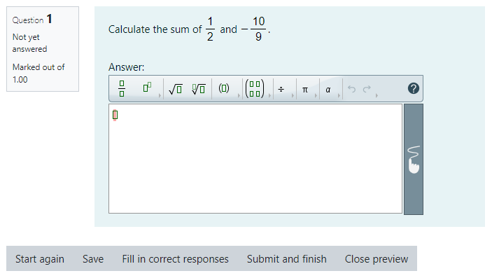 Short answer example asking for the sum of two fractions