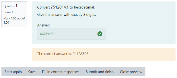 Example of a text question asking to convert a decimal number into hexadecimal